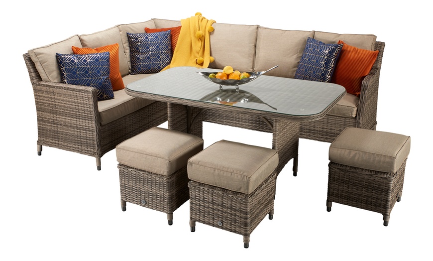 Image 5: Rattan-Effect Corner Dining Set with Cushions