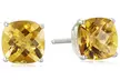 Paris Jewelry White Gold Plated 6mm Cushion Created Citrine Stud Earrings - Second Medium