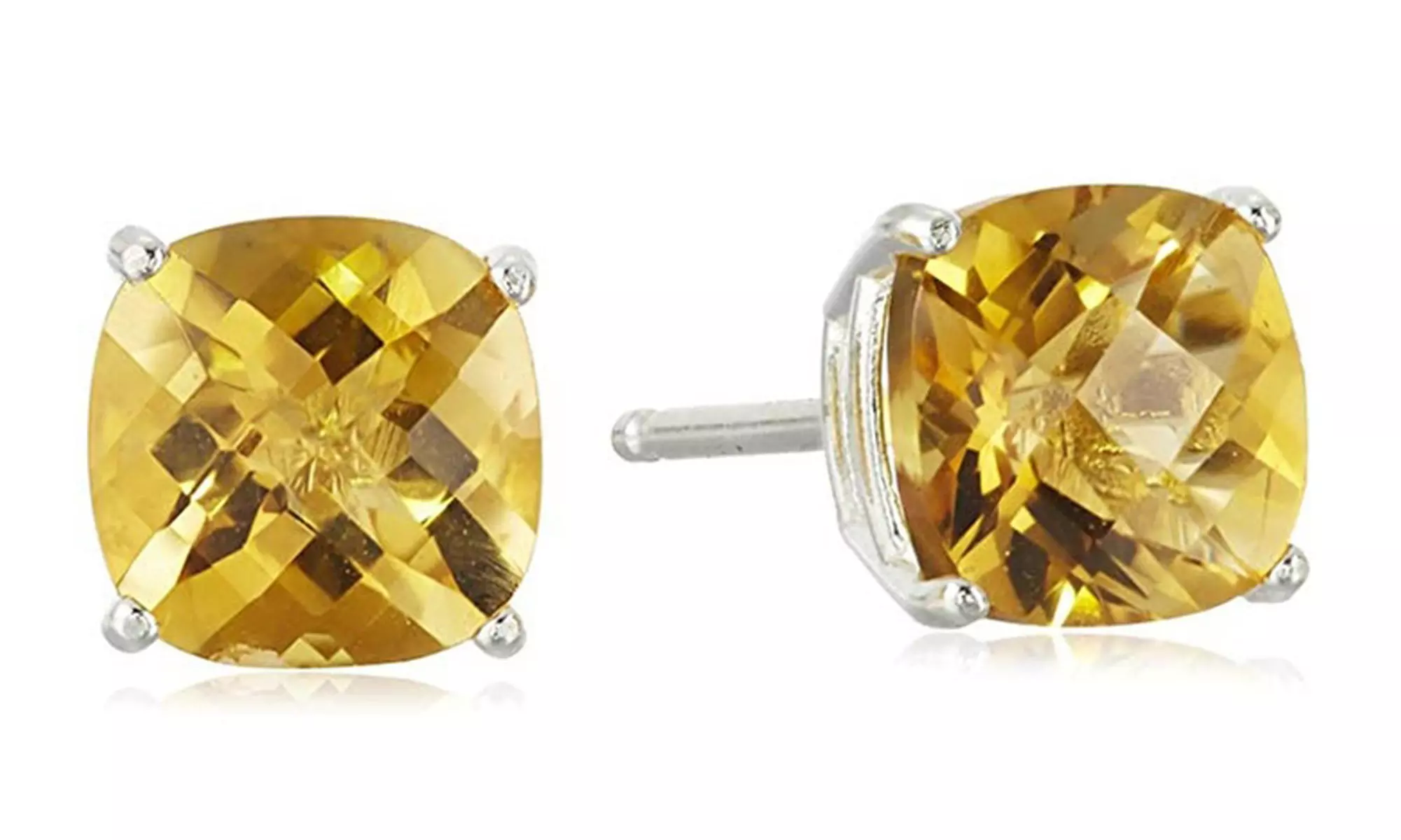 Paris Jewelry White Gold Plated 6mm Cushion Created Citrine Stud Earrings