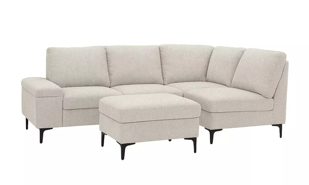 Canapé d'angle 4/5 places en tissu chenille avec pouf