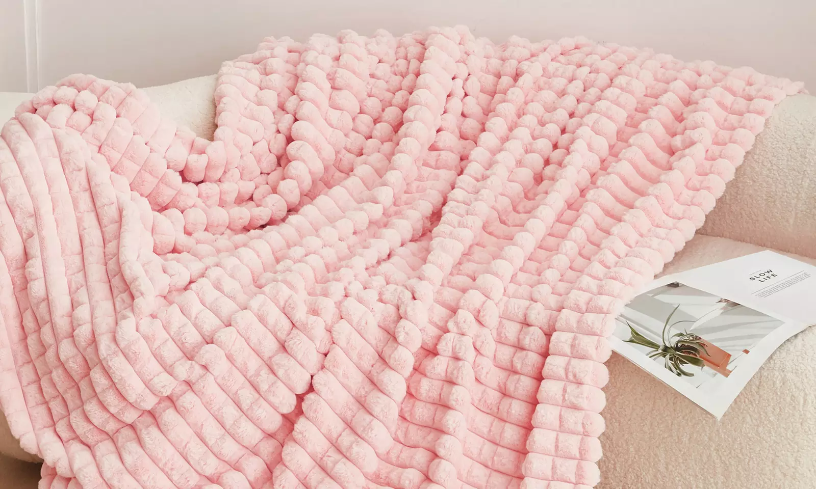 Faux Rabbit Fur Waffle Throw - Super Soft, Luxury Blanket