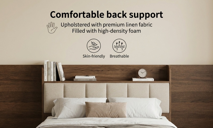 Image 9: Levede Upholstered Bed Frame with Storage Headboard and Steel Support