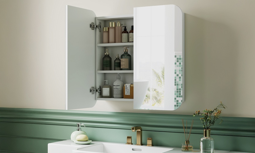 Image 2: HomCom Arched Bathroom Mirror Cabinet in Two Styles