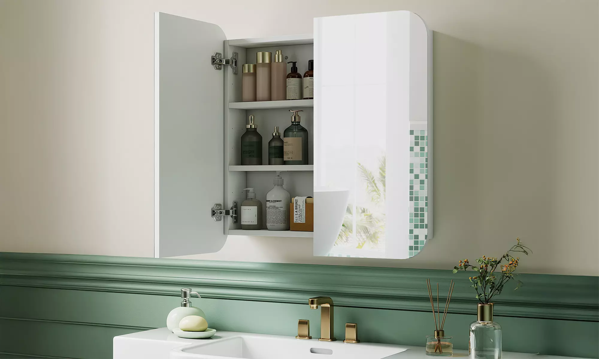 HomCom Arched Bathroom Mirror Cabinet in Two Styles
