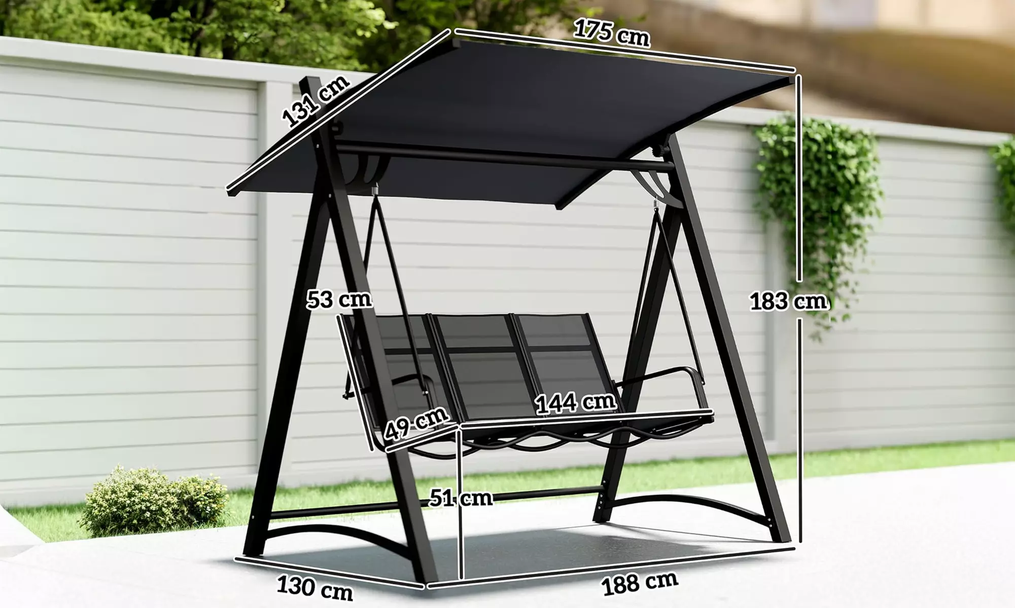 Outsunny 3-Seater Garden Swing Chair; Metal or Wooden Frame