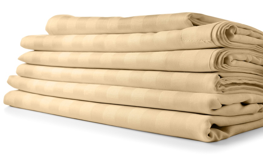 Image 3: 1800 Count Bamboo Feel Dobby Stripe Sheet Set Deep Pockets 4 Piece Set