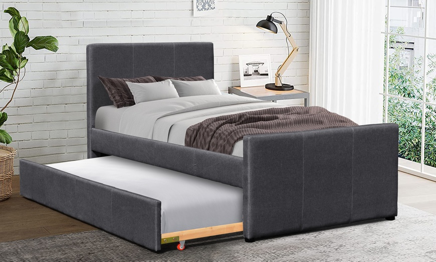 Image 1: Fabric Clifton Bed with Trundle and Optional Mattresses
