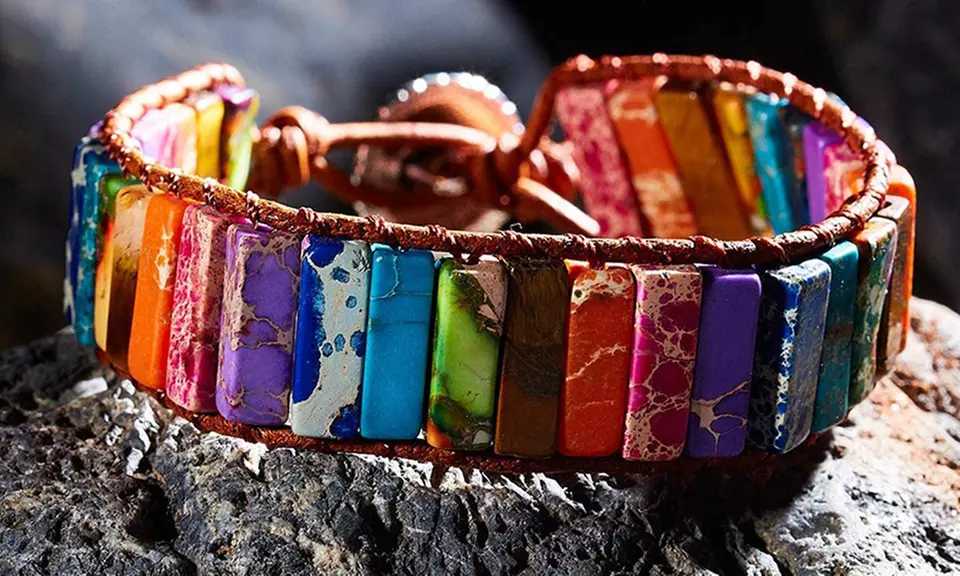 7 Chakra Bracelets with Real Stones Rainbow Wrap Healing Bead Bracelet
