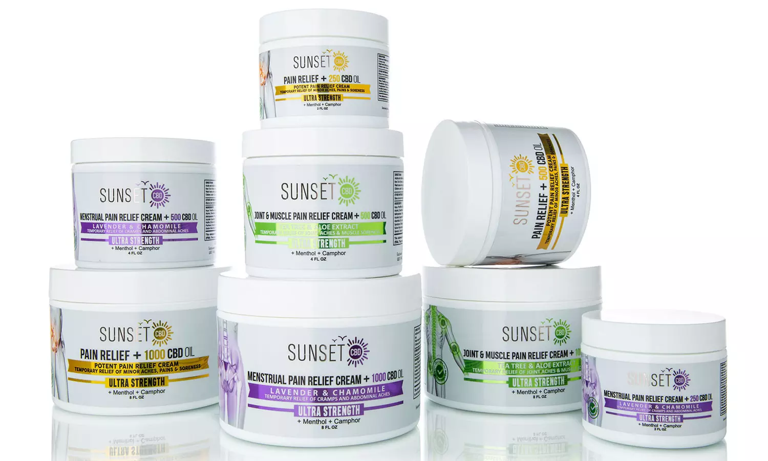 Sunset CBD- & Menthol-Infused Pain Relief Collection for Joint, Muscle, or Menstrual Pain - Primary Image