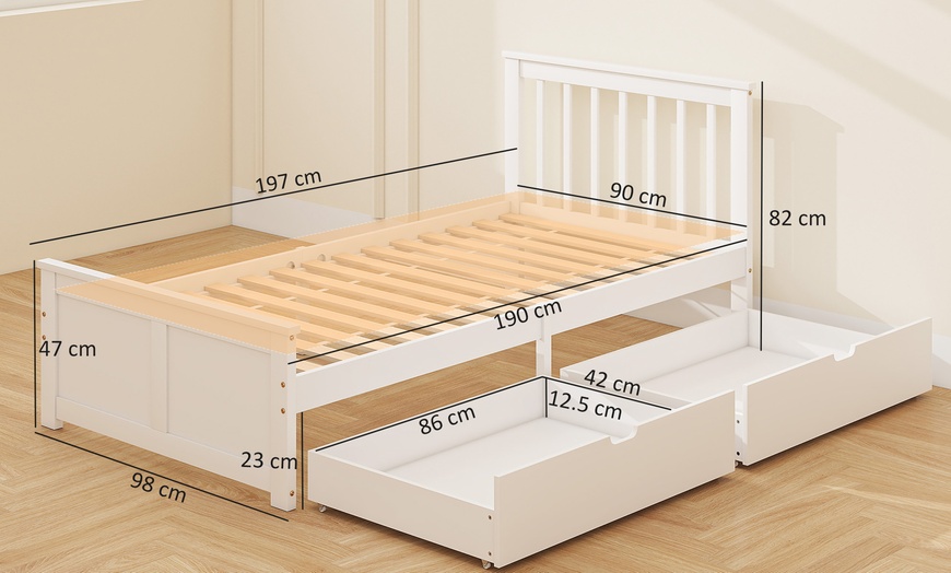 Image 8: HomCom Storage Bed with Two Drawers in Durable Pine Wood Design