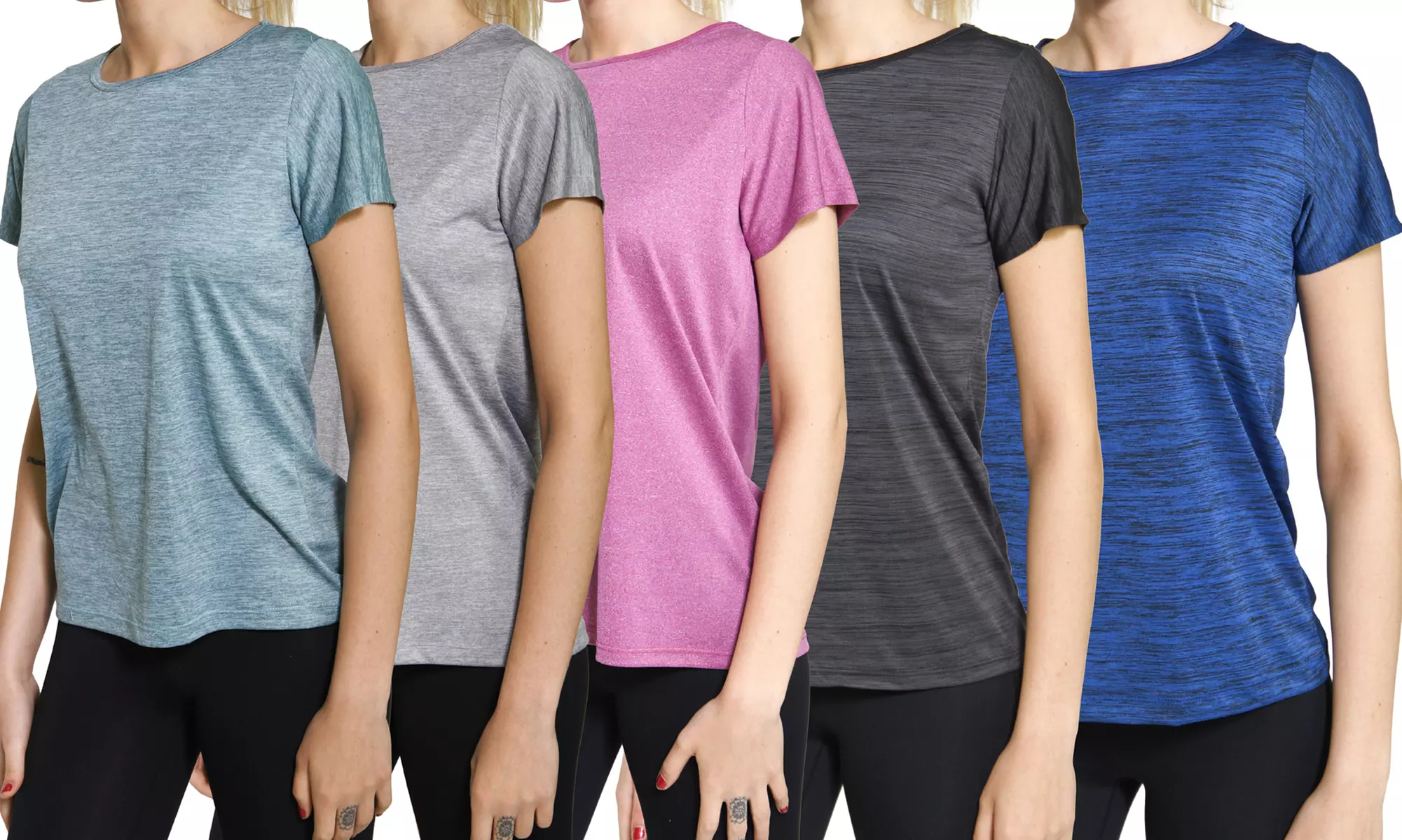 Women's Dry-Fit Active Workout Crewneck T-Shirts (5-Pack) - Primary Image