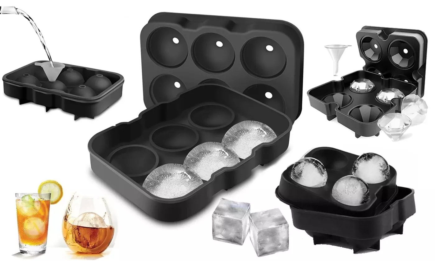 Silicone Ice Cube Tray Large Round Square Molds for Whiskey Cocktails Bourbon