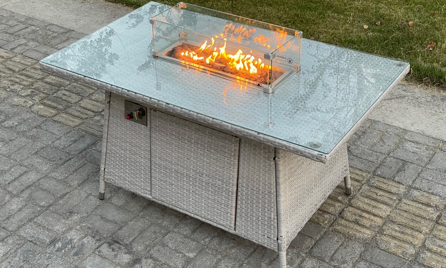 Image 1: Light Grey Mixed Rattan Fire Pit Table