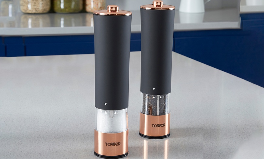 Image 1: Set of Tower Electric Salt and Pepper Mills