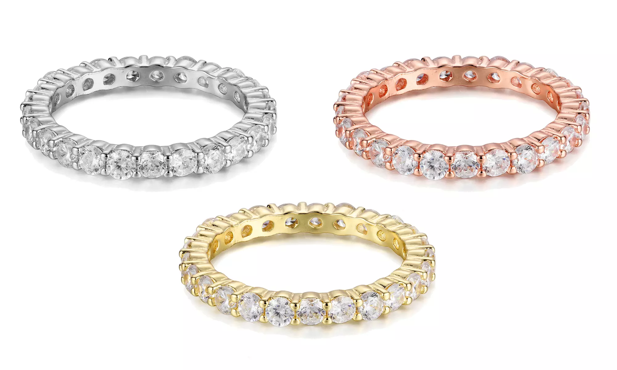 Dainty Crystal Eternity Rings in Sterling Silver