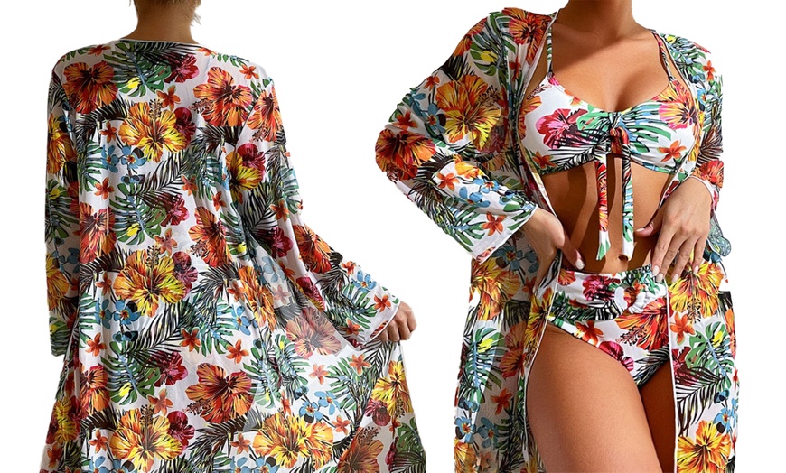 Image 2: Bikini de cintura alta con estampado floral y kimono a juego
