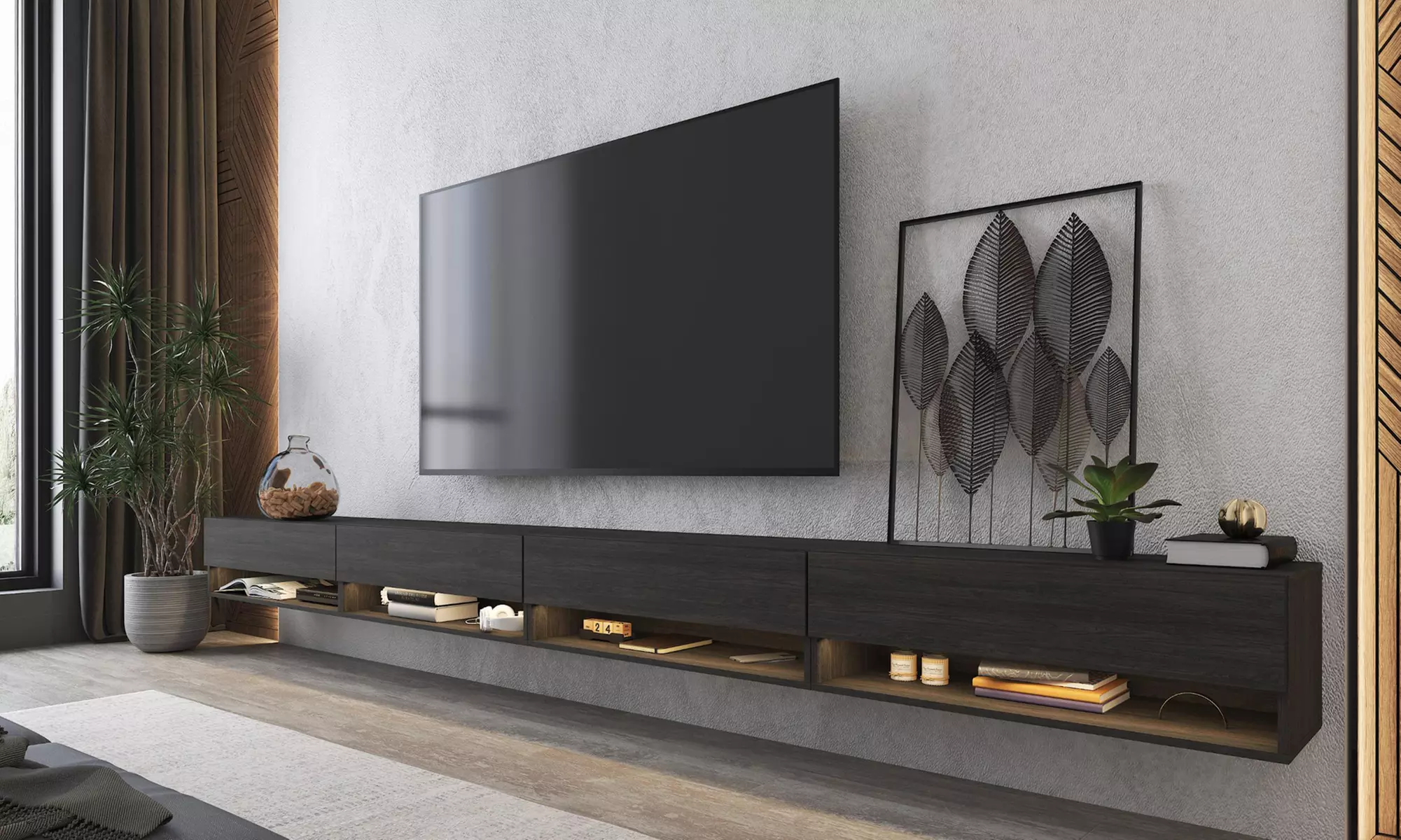 Meuble TV suspendu en chêne ou noir