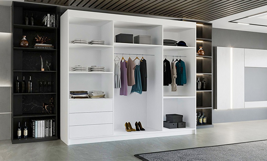 Image 8: Modern High Gloss Door Wardrobe With Mirror and Drawers