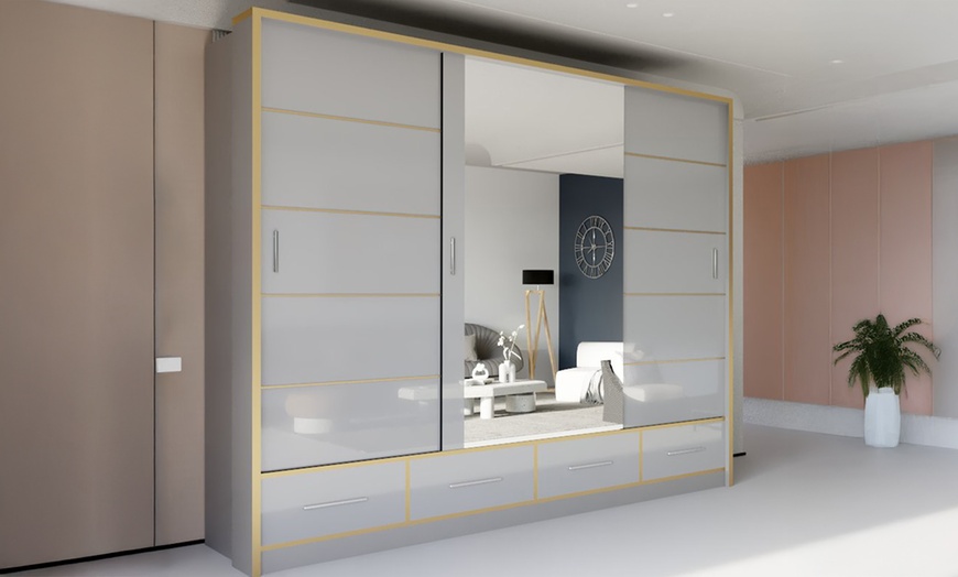 Image 9: Sweden Modern High Gloss Wardrobe with Drawers