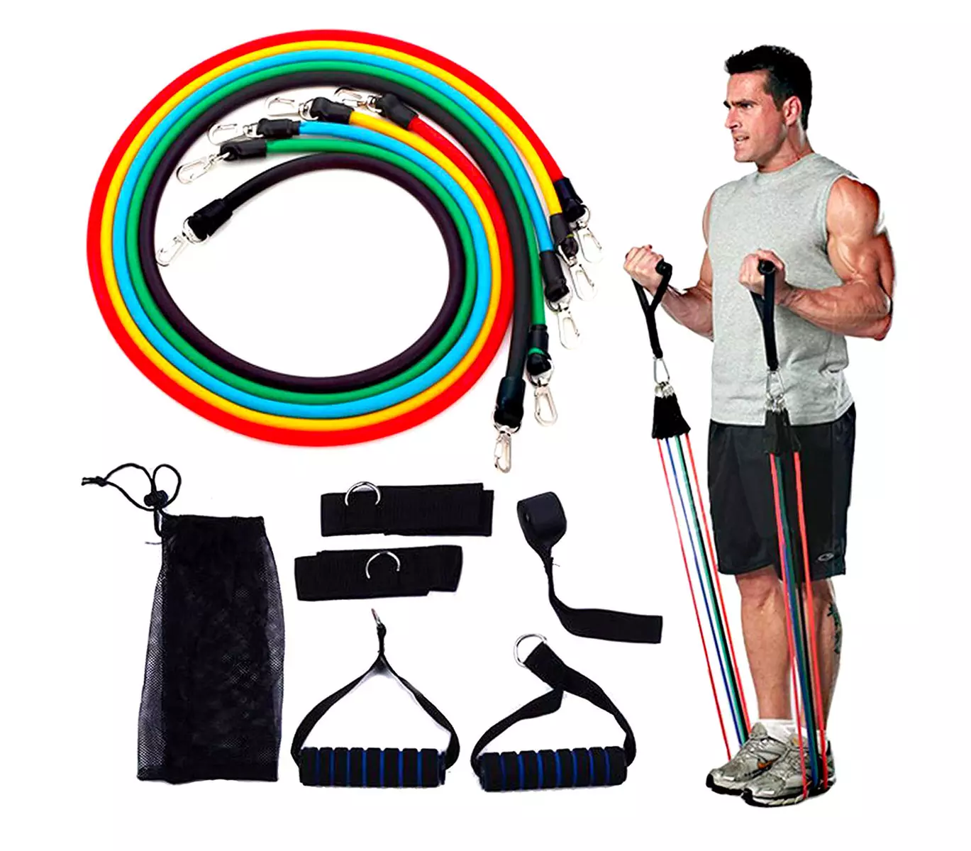 Set d'entraînement et de rééducation avec bandes élastiques et sangles