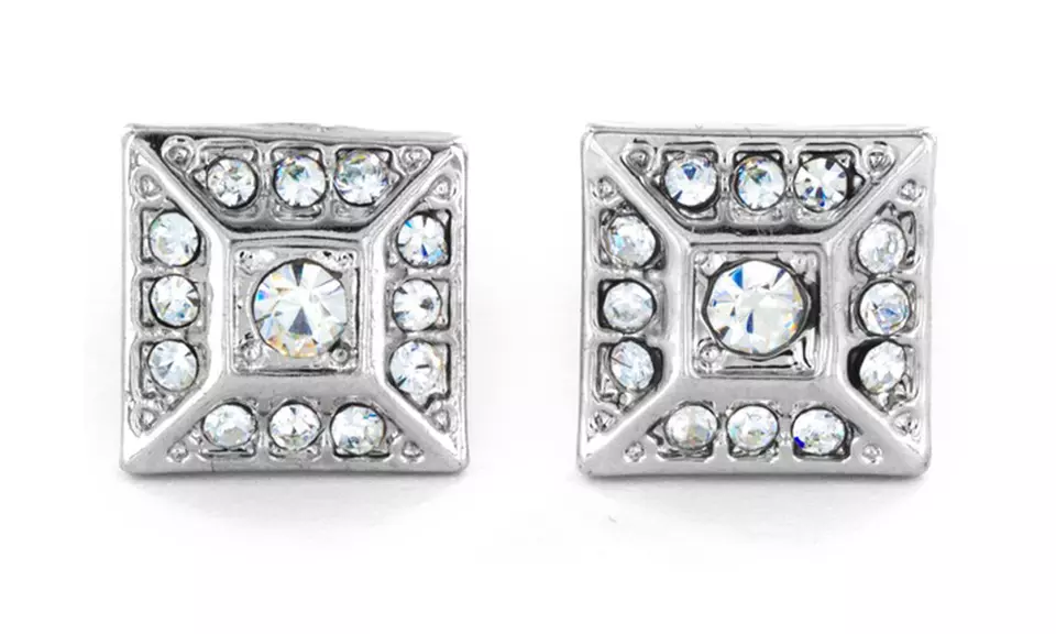 Micro Pave Crystal Square Pyramid Stud Post Earrings