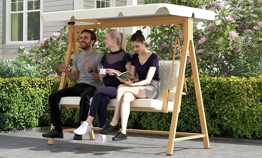 Image 8: Outsunny Three-Seater Swing Bench