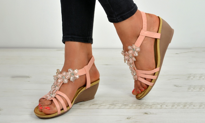 Image 15: Women's Floral Wedge Sandals