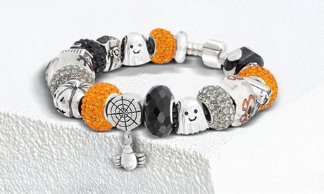Halloween Themed Crystal Charm Bracelet Made With Crystals From Swarovski® None Brass Silver Crystal