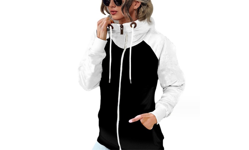 Image 11: Women's Colour Block Hooded Zip-Up Sweatshirt with Pockets 