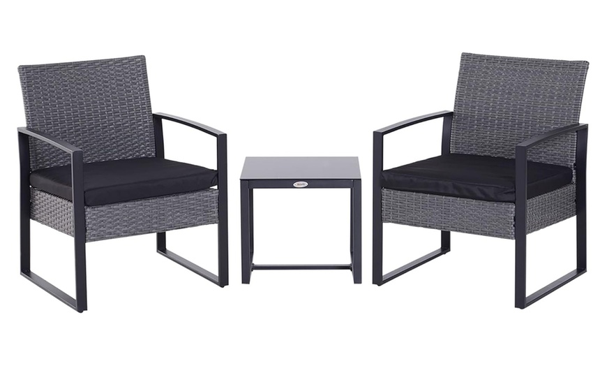 Image 17: Outsunny Square PE-Wicker Bistro Set in black, grey or brown