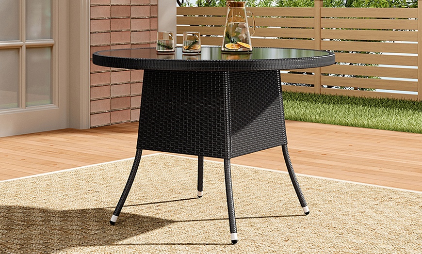 Image 9: Outdoor Garden Rattan Effect Tempered Glass Coffee Table with 6 Styles