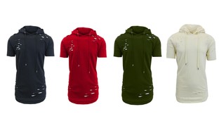 Men's Short-Sleeved Scalloped Hoodie with Rip Detailing