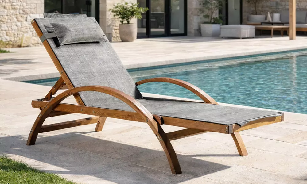 Transat en bois et toile avec accoudoirs et têtière ajustable Kocoon