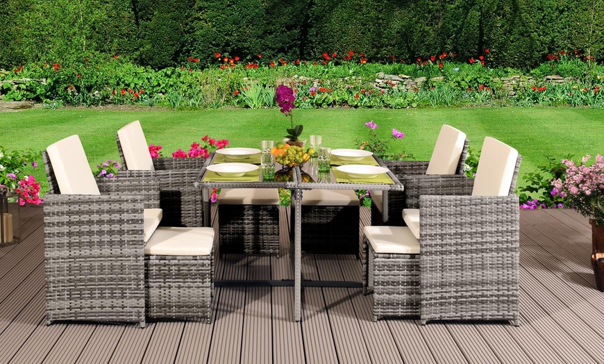 Image 1: 9, 11 or 13 Piece High Back Rattan Effect Cube Dining Set
