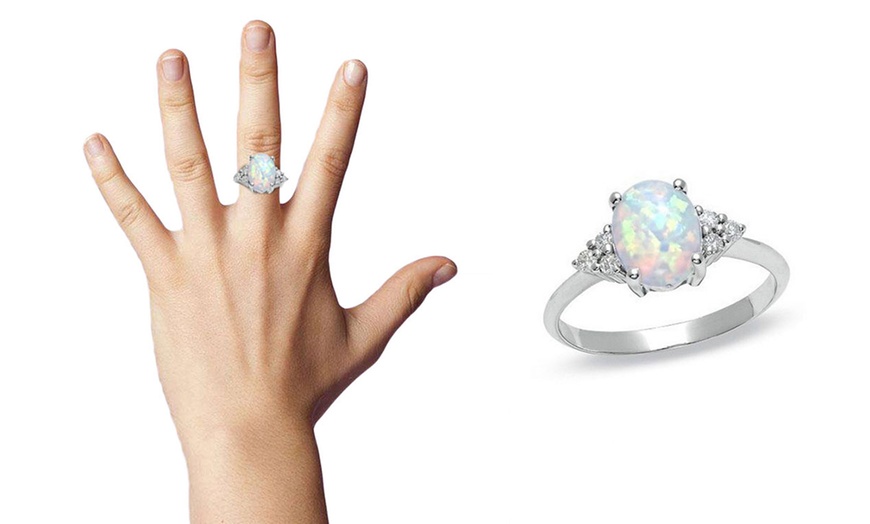 Image 5: Fire Oval Opal Cushion Cut Engagement Ring For Women Girls Birthday Gift