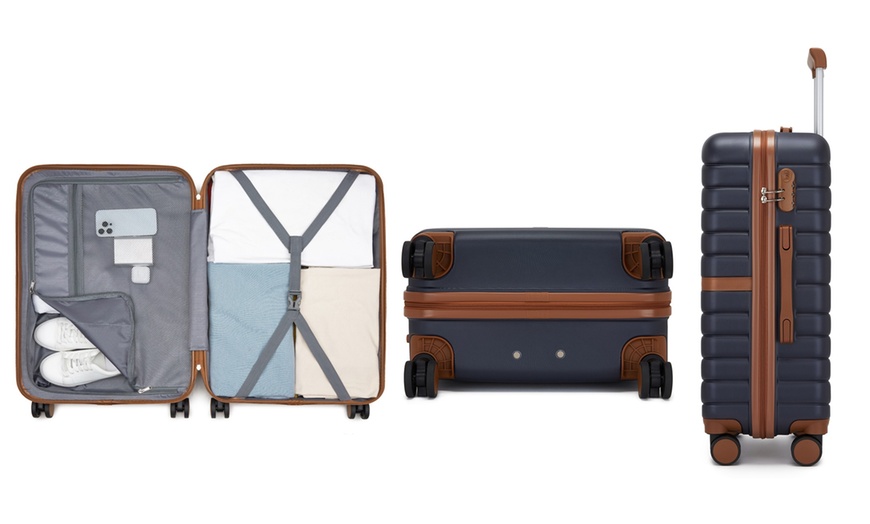 Image 33: KONO Stylish Stripe Design Suitcase with Spinner Wheels