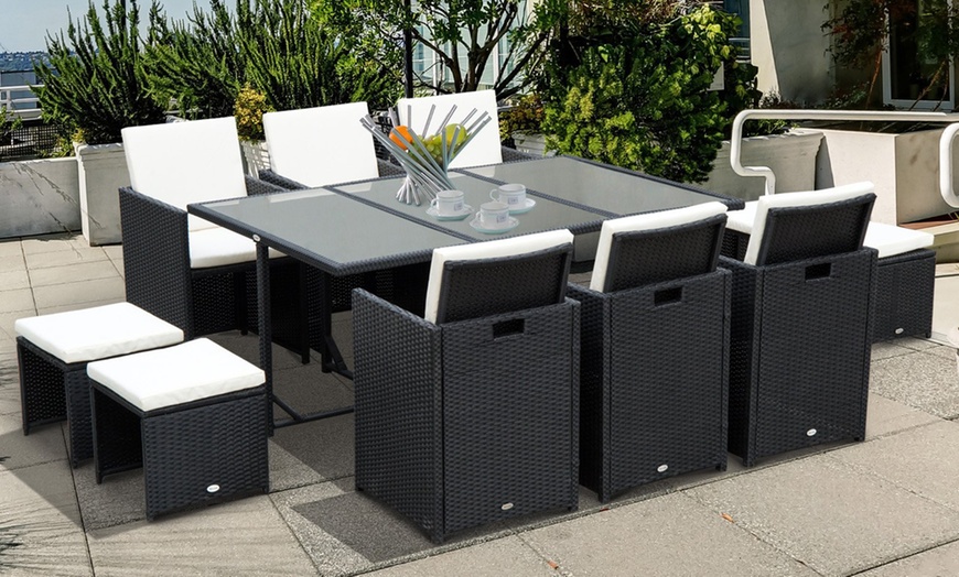 Image 2: 10-Seater Outsunny Rattan Garden Furniture Set with Cushions and Table