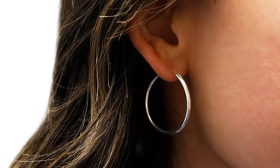 Italian Crafted Fine Sterling Silver Oversized Hoop Earrings 30mm - 60mm  