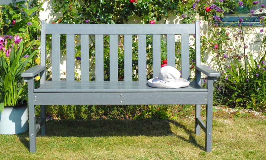 Image 3: Wood Effect Garden Bench in Dark Grey or Walnut