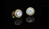 Round Cut Halo Stud Earrings in 14K Gold Plating Made with Cubic Zirconia Stones