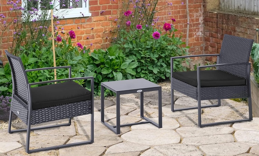 Image 1: Outsunny Square PE-Wicker Bistro Set in black, grey or brown