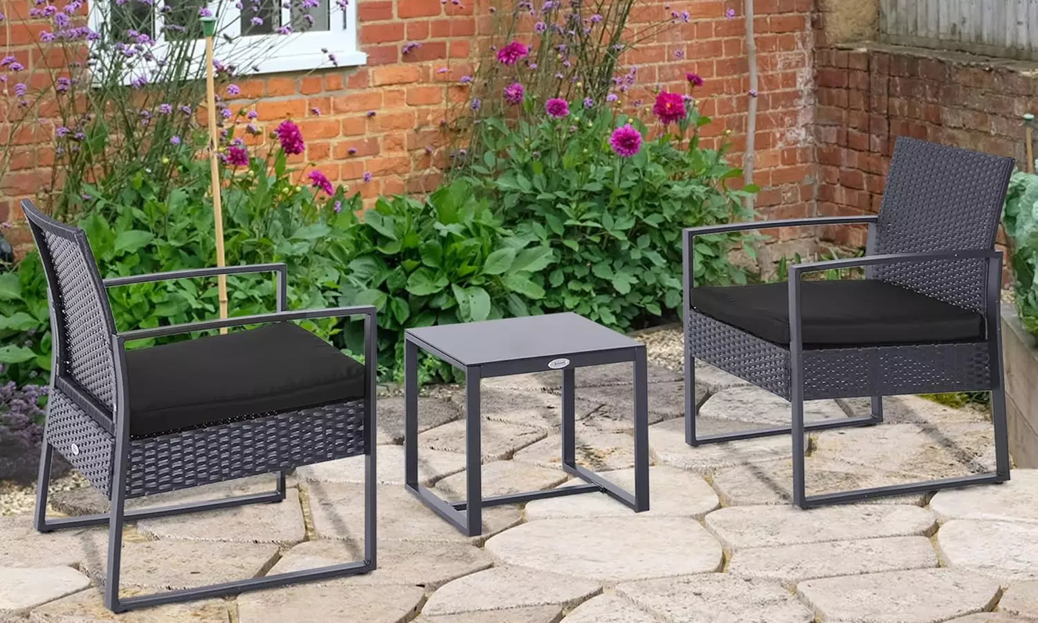 Outsunny Square PE-Wicker Bistro Set in black, grey or brown - Primary Image