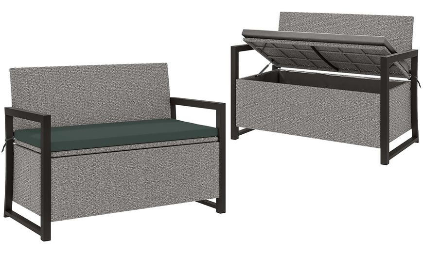 Image 4: Outsunny 151.5L Storage Garden Bench with Cushion