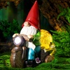 Image 1: Resin Garden Gnome - Dwarf Riding Bicycle Outdoor Decor