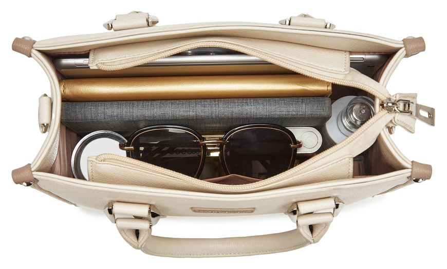 Image 6: Miss Lulu PU Leather Graceful Spacious Tote Bag with Woven Trim Strap