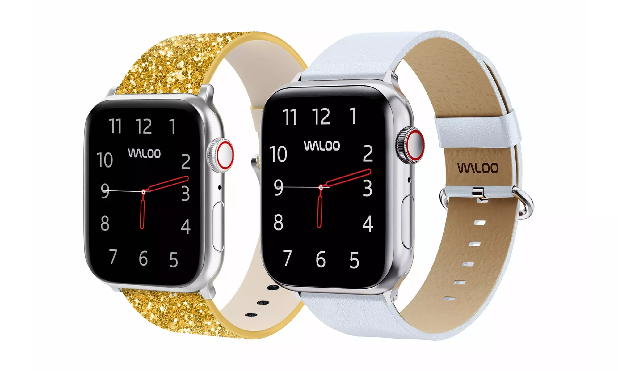 Waloo 2 Pack Leather Bling & Leather Grain Apple Watch Bands