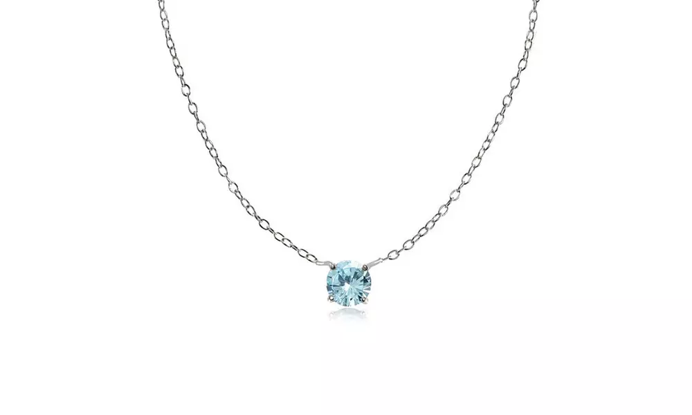 Sterling Silver Small Dainty Round Blue Topaz Choker Necklace