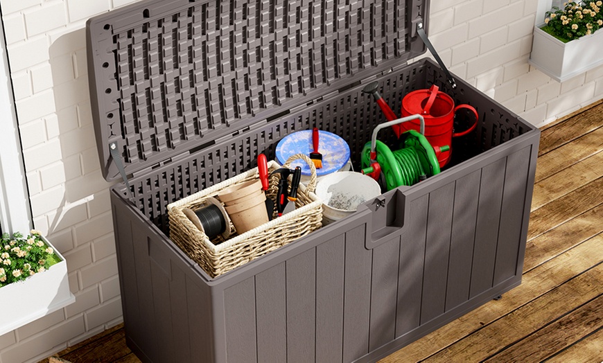 Image 13: HDPE Heavy-Duty Water-Resistant Rattan-Effect Deck Box