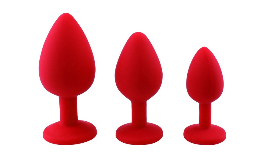 Image 9: 3pcs/set Silicone Jeweled Anal Plugs Large Medium Mini Plated Stopper Beads
