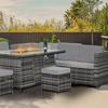 Image 2: Eight Seater Garden Rattan Fire Pit Table Set